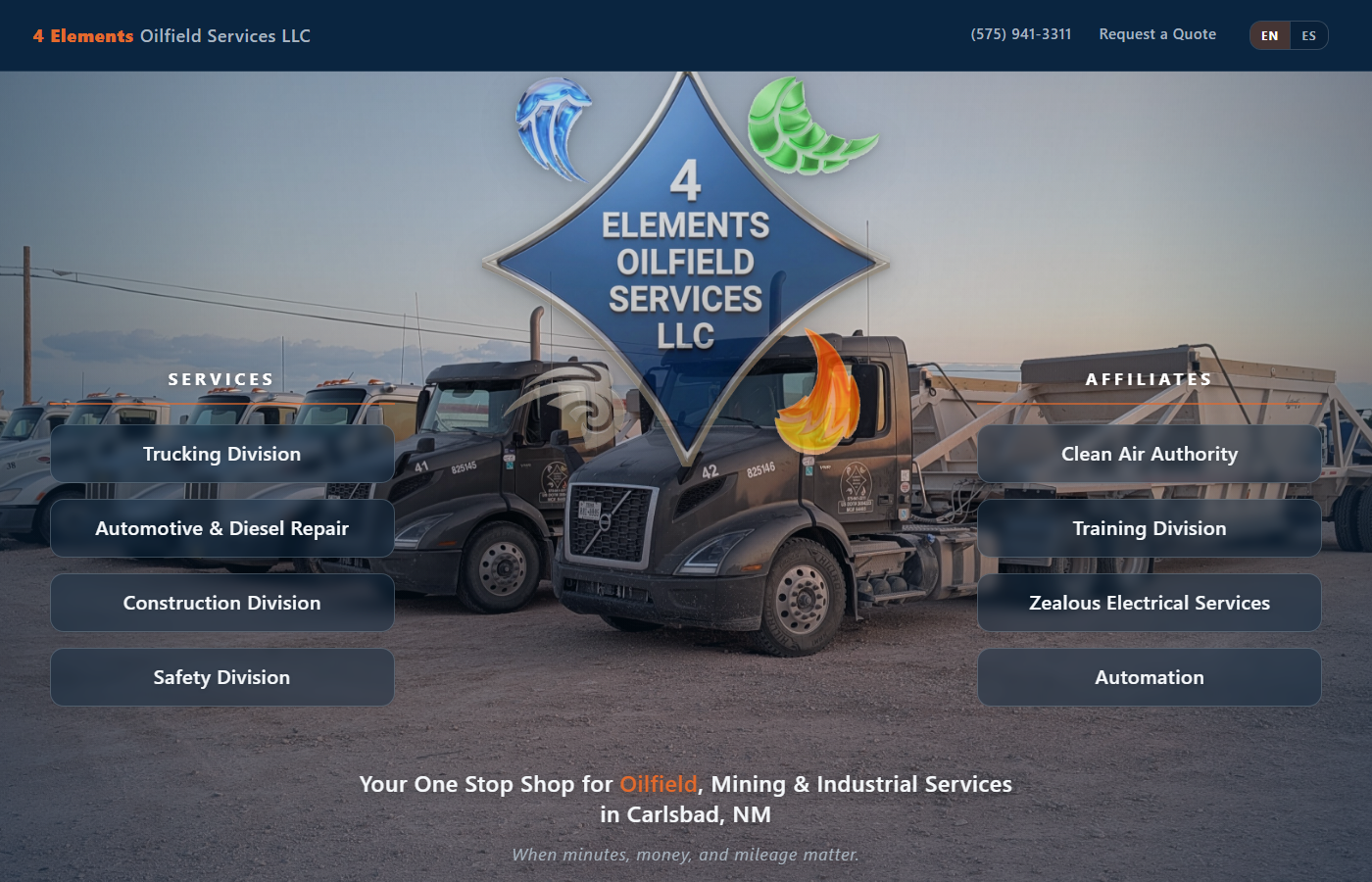 After screenshot of 4 Elements Oilfield Services website redesigned by 4ward