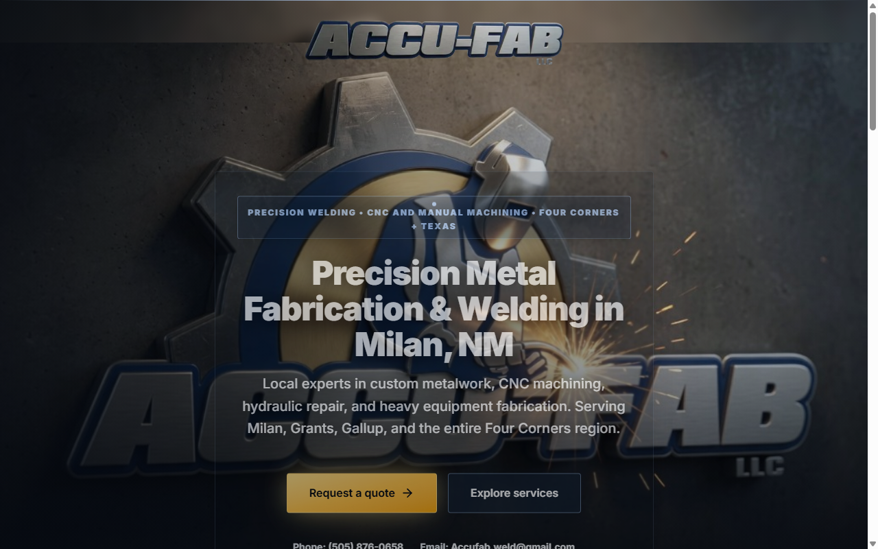 After screenshot of Accu-Fab NM professional website designed by 4ward