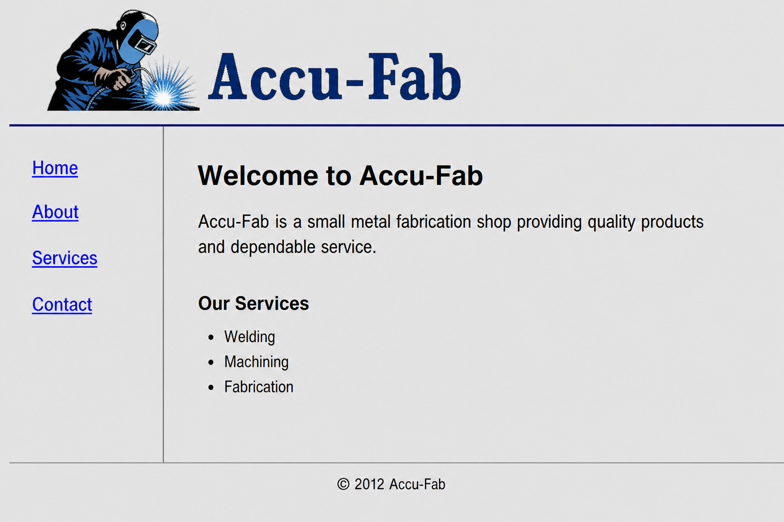 Before screenshot of Accu-Fab NM outdated website design
