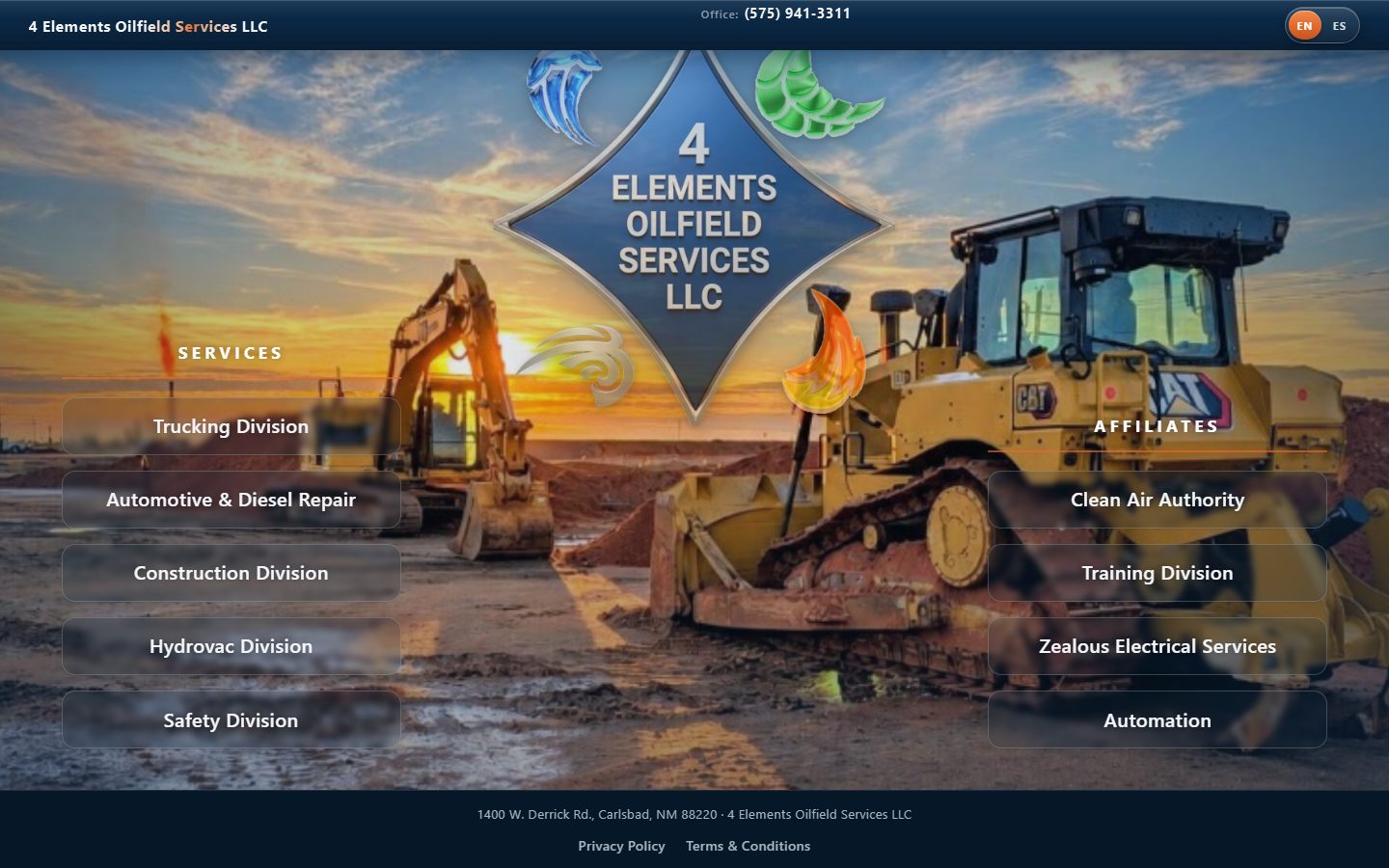 Homepage of the 4 Elements Oilfield Services website designed by 4Ward Web Design